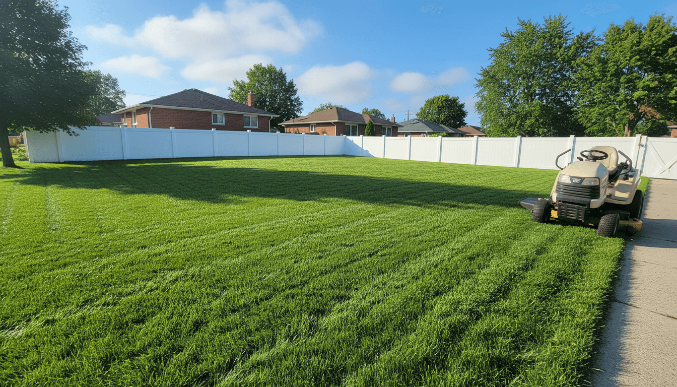 Lush green lawn with professional mowing stripes in Toronto