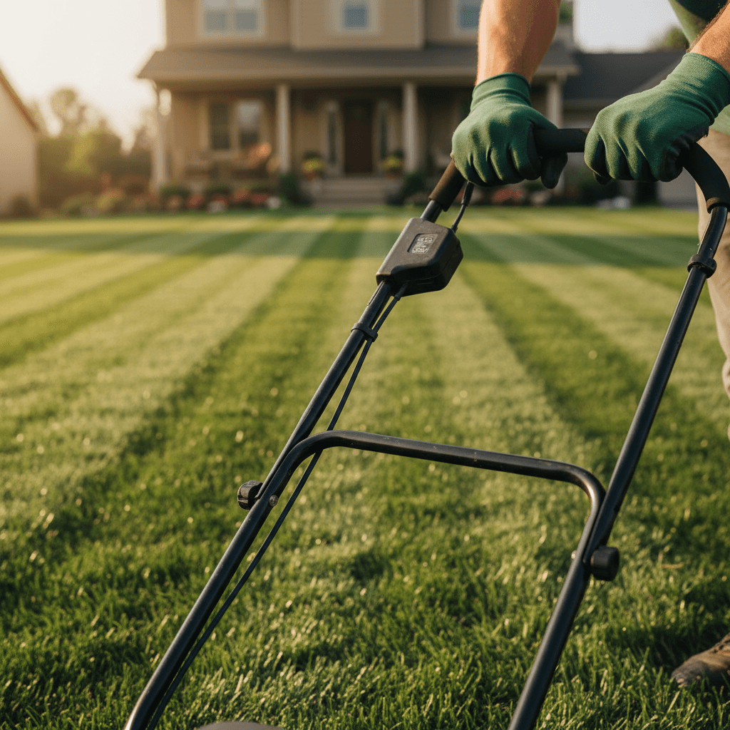 Freshly mowed lawn with visible striping